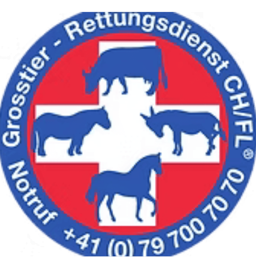 Grosstierrettungsdienst Klebe etikette mit Notruf +41 79 7007070